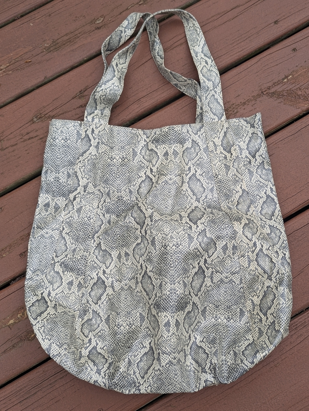 Snake Print Tote Bag in Gray and Cream - Stylish Everyday Carry
